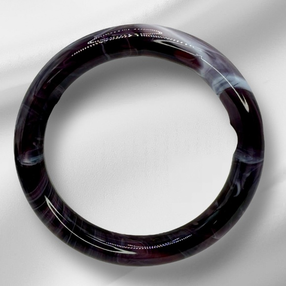 Vintage Chinese Glass Bangle – Black Purple & White Swirl – Size 7.5